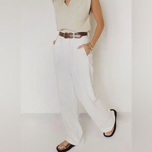 LARISSA TROUSERS - LINEN LOOK MID WAISTED RELAXED STRAIGHT LEG TROUSERS IN WHITE